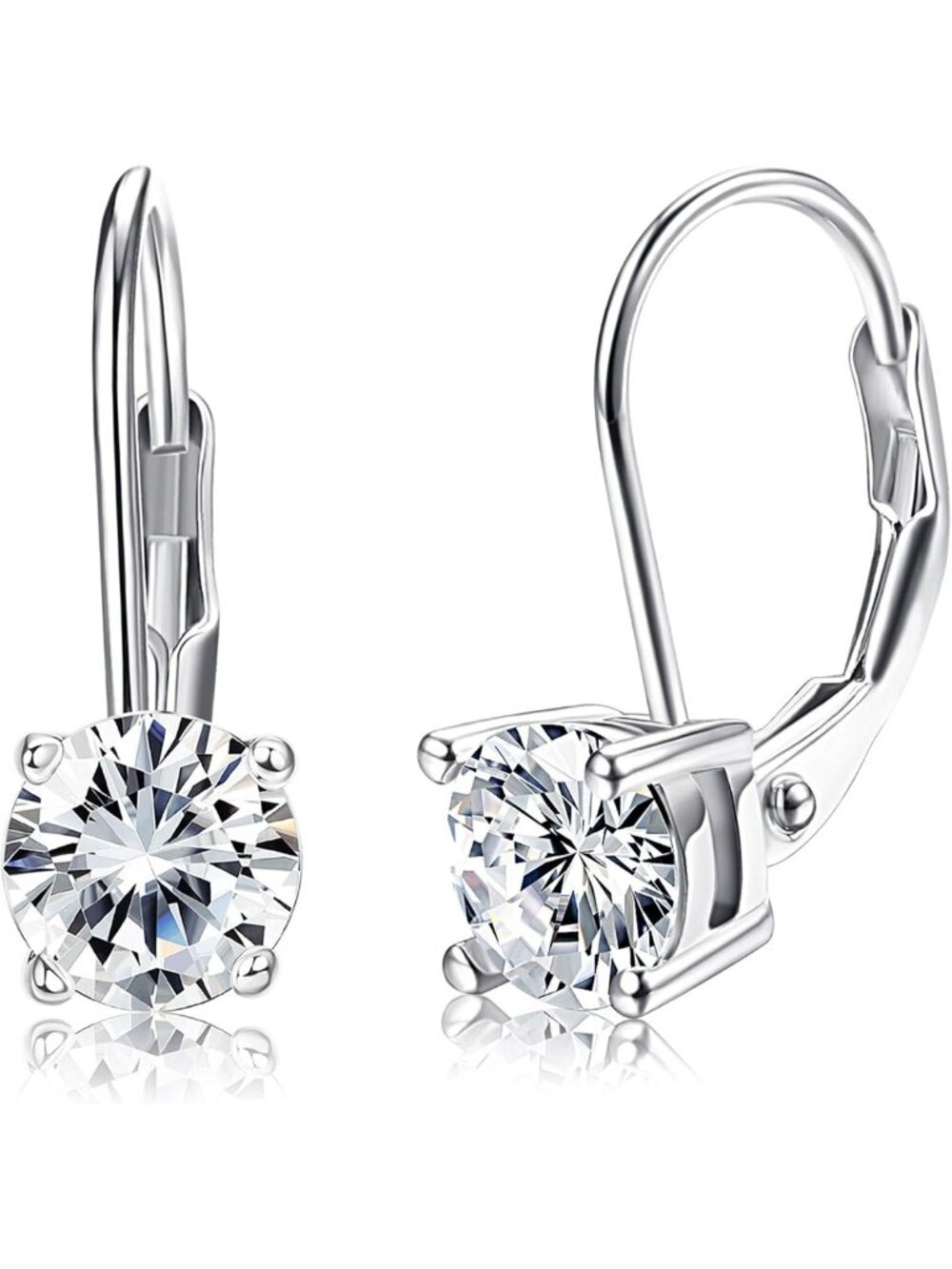 925 Sterling Silver Leverback Earrings with Sparkling Cubic Zirconia for Women